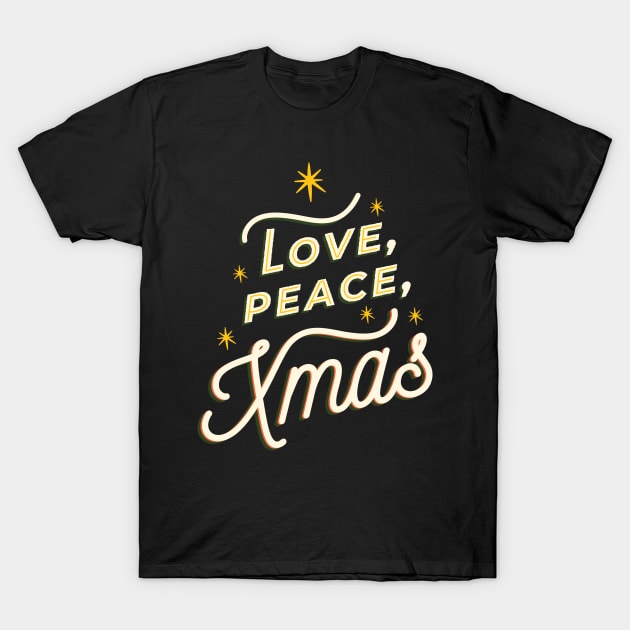 Peace Love Xmas - Christmas Tree T-Shirt by Krishnansh W.